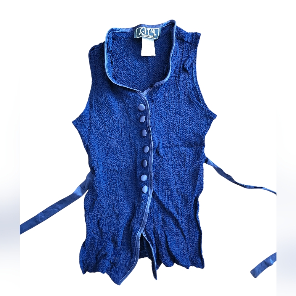 City Triangles Navy Textured Top With Buttons
